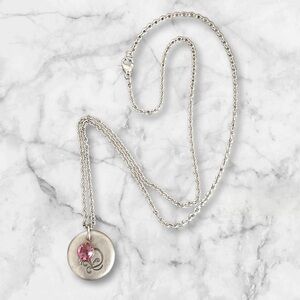 🔥 5/$25 NIP/NEW Initial “D” Silver-tone Letter D Necklace with Pink Stone
